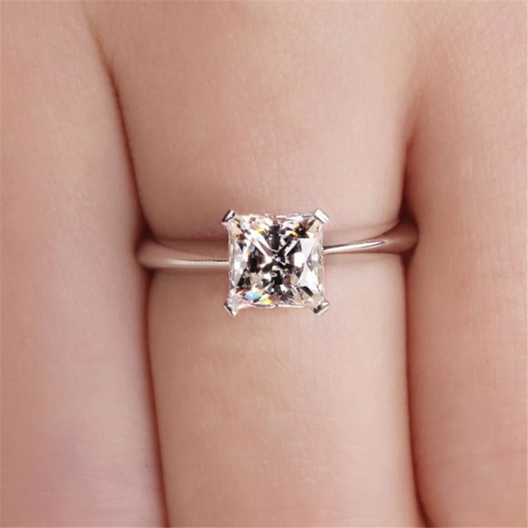 1-2Ct Princess Cut Solitaire Silver Ring VVS1 Lab Diamond - Picture 7 of 16